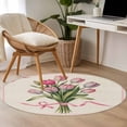 thumbnail image 4 of Round Rugs 3.3Ft, Pink Tulip Round Area Rug Washable Indoor Throw Carpet, Spring Floral Romantic Flowers Rustic Soft Non Slip Circle Rug for Laundry Room Patio Home Decor Aesthetic, 4 of 8