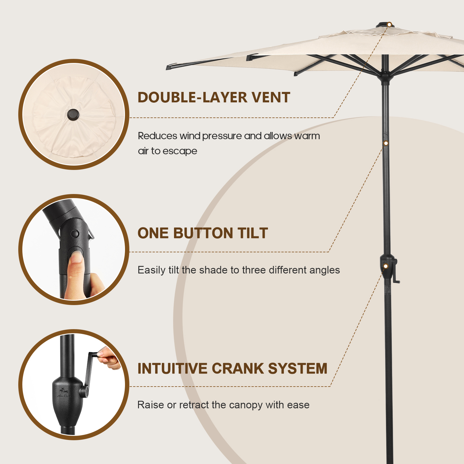 Abba Patio 7.5ft Outdoor Umbrella with Crank and Tilt, Beige photo 2