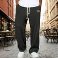 thumbnail image 2 of Xyxonk Men Wide Leg Waffle Pants Drawstring Wide Leg Baggy Pant Lightweight Breathable Hiking Sweatpant Winter Textured Elastic Waist Trouser,Black XL, 2 of 8