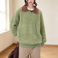 thumbnail image 2 of BODOAO Women's Fuzzy Sweater Long Sleeve Knit Pullover Contrast Polo Collar Button Detail Oversized Loose Fit Soft Cozy Casual Fall Winter Top for Women Fashion Wear Green 3XL, 2 of 4
