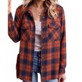 thumbnail image 2 of Dweltoz Plaid Shirts for Women Long Sleeve Button Down Tops With Pockets Casual Dressy Collared Blouses Lightweight Western Shackets Fall Basic Work Shirts,Orange 2XL, 2 of 5