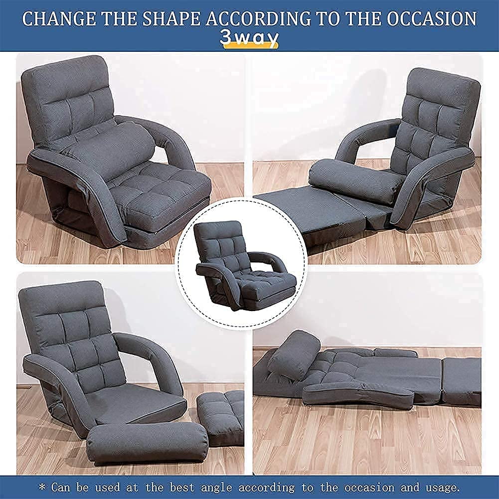 14-Position Adjustable Floor Chair, Chaise Lounge Indoor, Folding Lazy Sofa with Armrests and a Pillow Padded Adults Gaming Chairs for Living Room, Bedroom