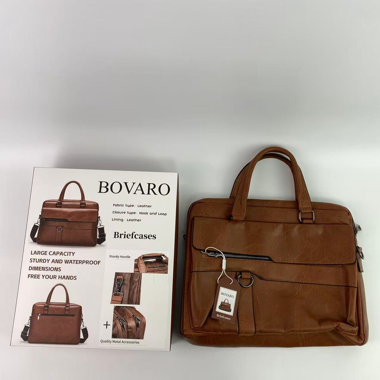 BOVARO Briefcases,Men's Business Travel Briefcase Leather Handmade Messenger Bags Laptop Bag