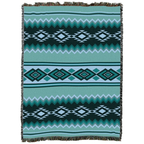 Pure Country Weavers Turquoise Chevron Large Tapestry Throw Woven from Cotton - Made in The USA (72x54)