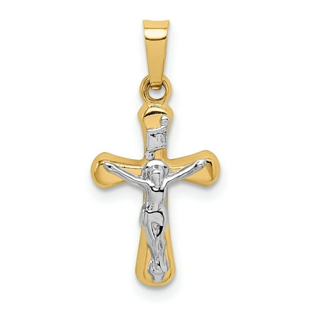 14k Yellow Gold Inri Rounded Crucifix Cross Religious Pendant Charm Necklace Gifts For Women For Her