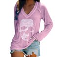 thumbnail image 1 of Puntoco Moda Mujer Casual Cuello en V Estampado de esqueleto Camiseta de manga larga Puntoco Puntoco-6877, 1 of 5