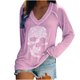 thumbnail image 1 of Pntutb Moda Mujer Casual Cuello en V Estampado de esqueleto Camiseta de manga larga Pntutb Pntutb-6877, 1 of 5