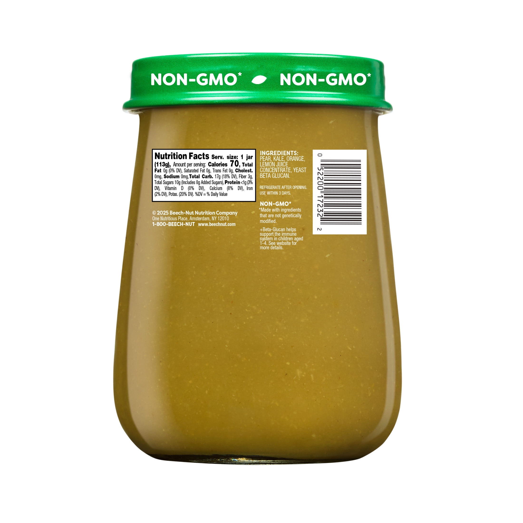 Beech-Nut Naturals Immune Support Stage 4 Baby Food, Pear Kale & Orange, 4 oz Jar (10 Pack)