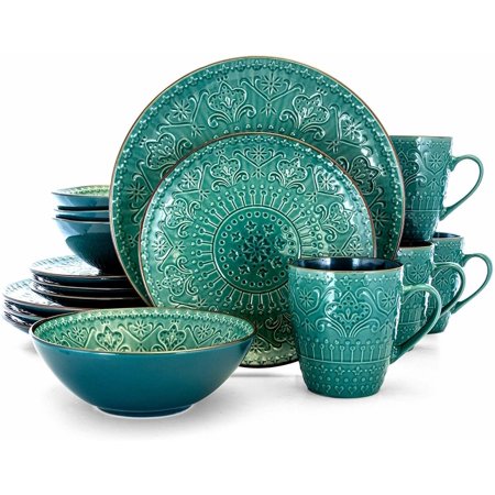 Elama Sea Foam Mozaic 16 Piece Luxurious Stoneware Dinnerware with Setting for 4