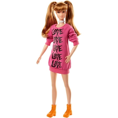 Barbie Fashionistas Doll, Tall with Pigtails Wearing Love Dress