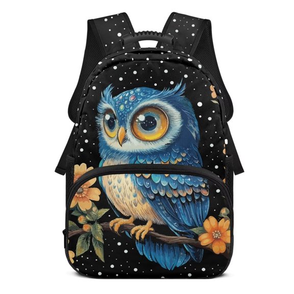 KUIFORTI Blue Floral Owl Boys Backpack 17 Inch Lightweight Kids School Bag with Adjustable Straps Suitable for Elementary Primary Middle Back to School Gifts for Students