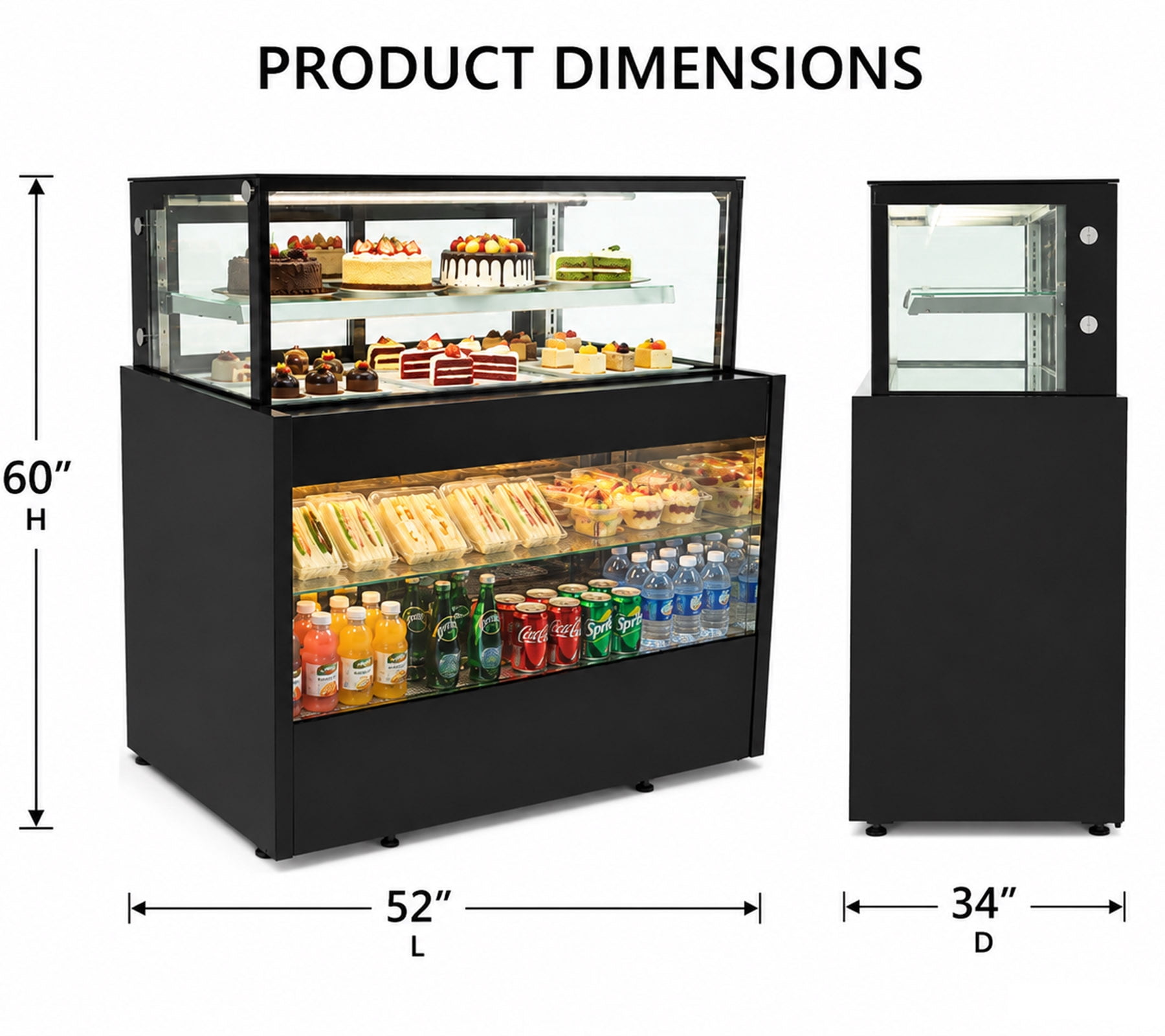 52 Inch Commercial Open Air Display Refrigerator Grab and Go Merchandiser Cooler NSF Certified Black