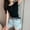Black, variant on Women's Button Up Pointelle Minimalist Crop T-shirt Short Sleeve Lace Trim Tee Shirt White