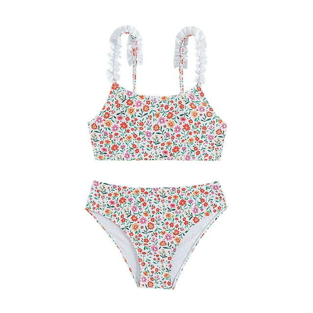 Maillot de Bain Fille Ado Enfants Imprimé Floral Ensemble Bikini 2 Pcs Maillot de Bain pour Filles Ado Taille 13-14T