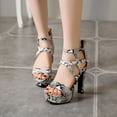 thumbnail image 2 of Rokment Platform High Heels Dressy Sandals for Women Ladies 2026 Summer Fashion Sexy Faux Snakeskin Leather Stiletto Heeled Strappy Dress Sandals with Back Zipper Light Gray Size 9.5, 2 of 5