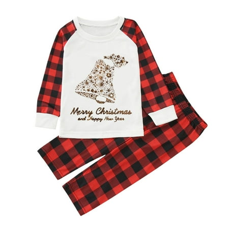 

Youmylove Kids Christmas Family Clothes Matching Bell Prints Sets Long Sleeve Tops Pants Set Homewear