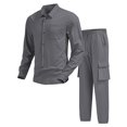 thumbnail image 4 of DHFJKG Mens 2 Piece Outfit Casual Linen Lapel Long Sleeve Button Front Shirt Jacket Ankle-Tied Pants With Multiple Pockets Cozy Outfit, 4 of 7
