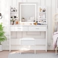thumbnail image 4 of GloryStar Vanity Desk with Lighted Mirror, Makeup Vanity Set with Power Outlet, Cushioned Stool, Vanity Table with 6 Shelves, 2 Large Drawers, and 3 Color Light Adjustable Brightness, 4 of 7