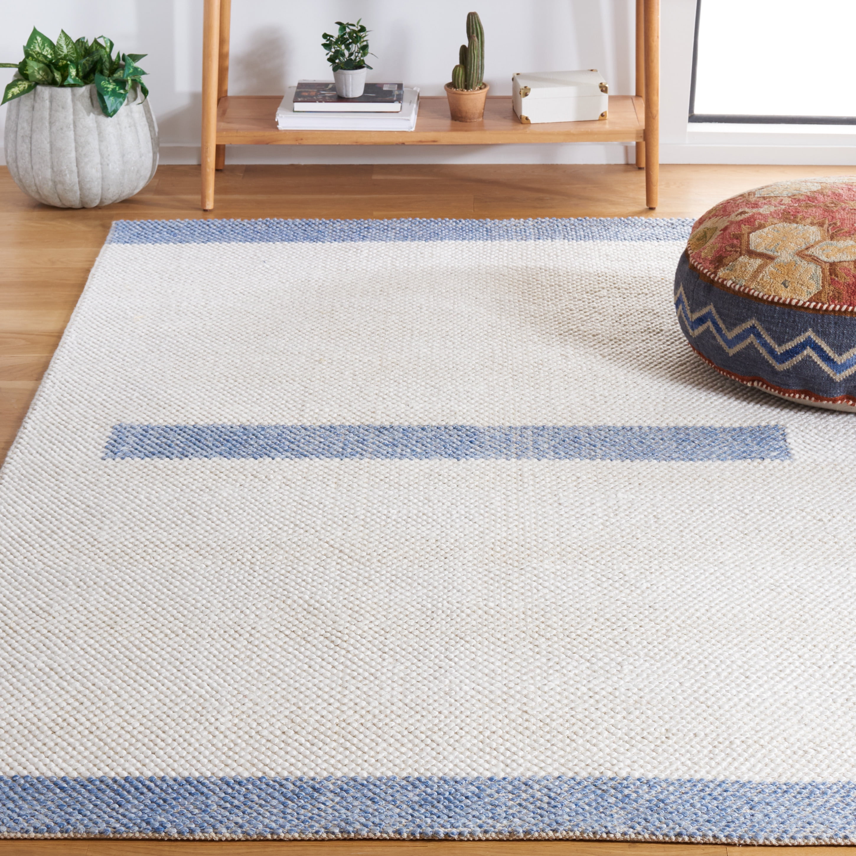 SAFAVIEH Natura Marina Striped Wool Area Rug, Ivory/Blue, 8' x 10'
