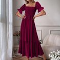 thumbnail image 2 of Birdeem Mode Décontractée Été Col Carré Manches Courtes Robe Longue pour Femmes, 2 of 12