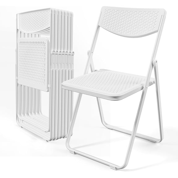 Plastic Folding Chairs, Comfortable Foldable Chair with Breathable Mesh Seat and Sturdy Metal Frame 350lbs Capacity for Indoor and Outdoor Use, Party, Event, Office, Dining, White, 8 Pack