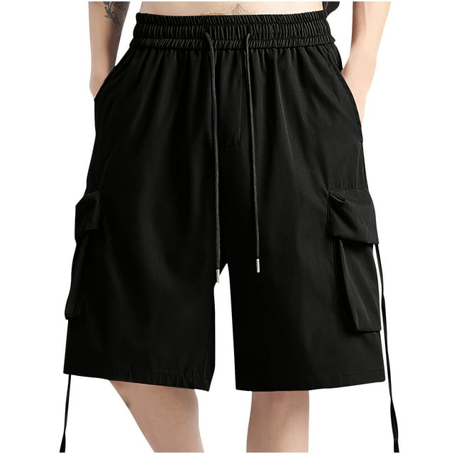 AherBiu Plus Size Cargo Shorts for Men Drawstring Oversized Elastic Waist Casual Shorts with Multi Pockets