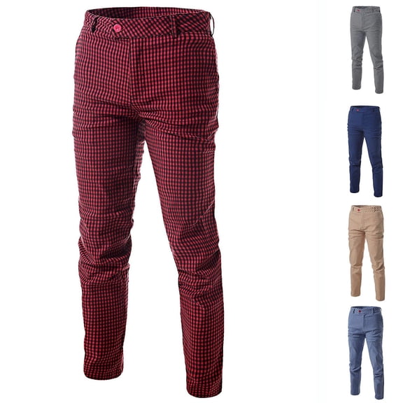 WAENQINLA Big and Tall Mens Plaid Dress Pants Slim Fit Business Casual Streetwear Pant Button Fly Office Work Checkered Bottoms with Pockets XS-3XL