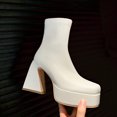 thumbnail image 6 of Lovskoo 2024 Platform Boots for Women Leather Chunky Stacked Heel Square Toe Fashion Short Ankle Boots Leather Comfortable Shoes Western High-Heeled Boots White, 6 of 7