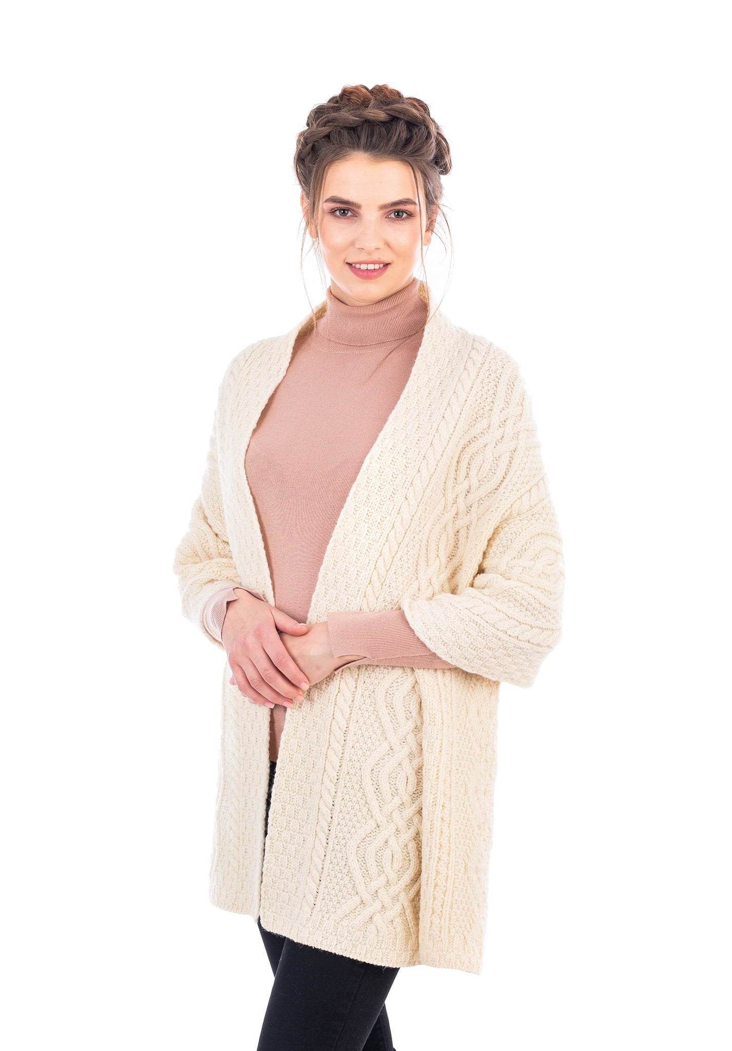 SAOL 100/% Merino Wool Mens V Neck Vest Sleeveless Irish Cable Knit Cardigan Sweater with Buttons and Pockets