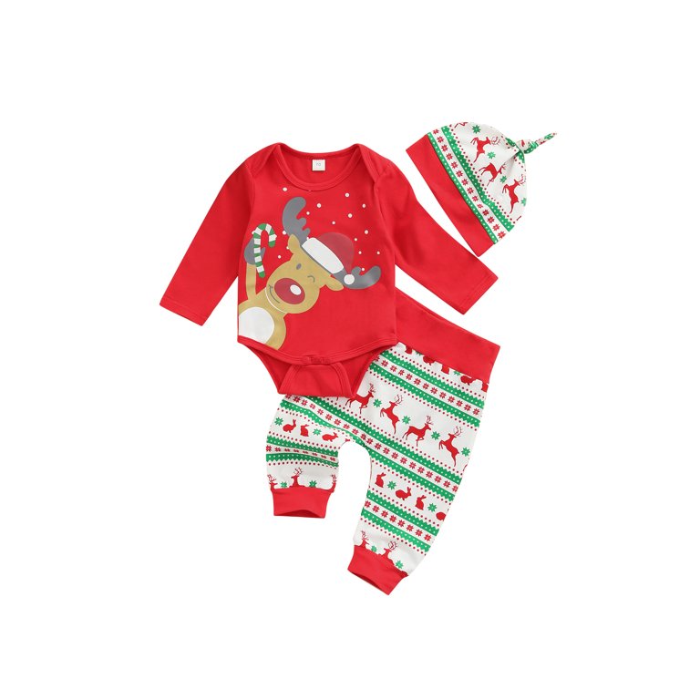 Bagilaanoe 3Pcs Newborn Baby Girl Boy Christmas Outfits Deer Print