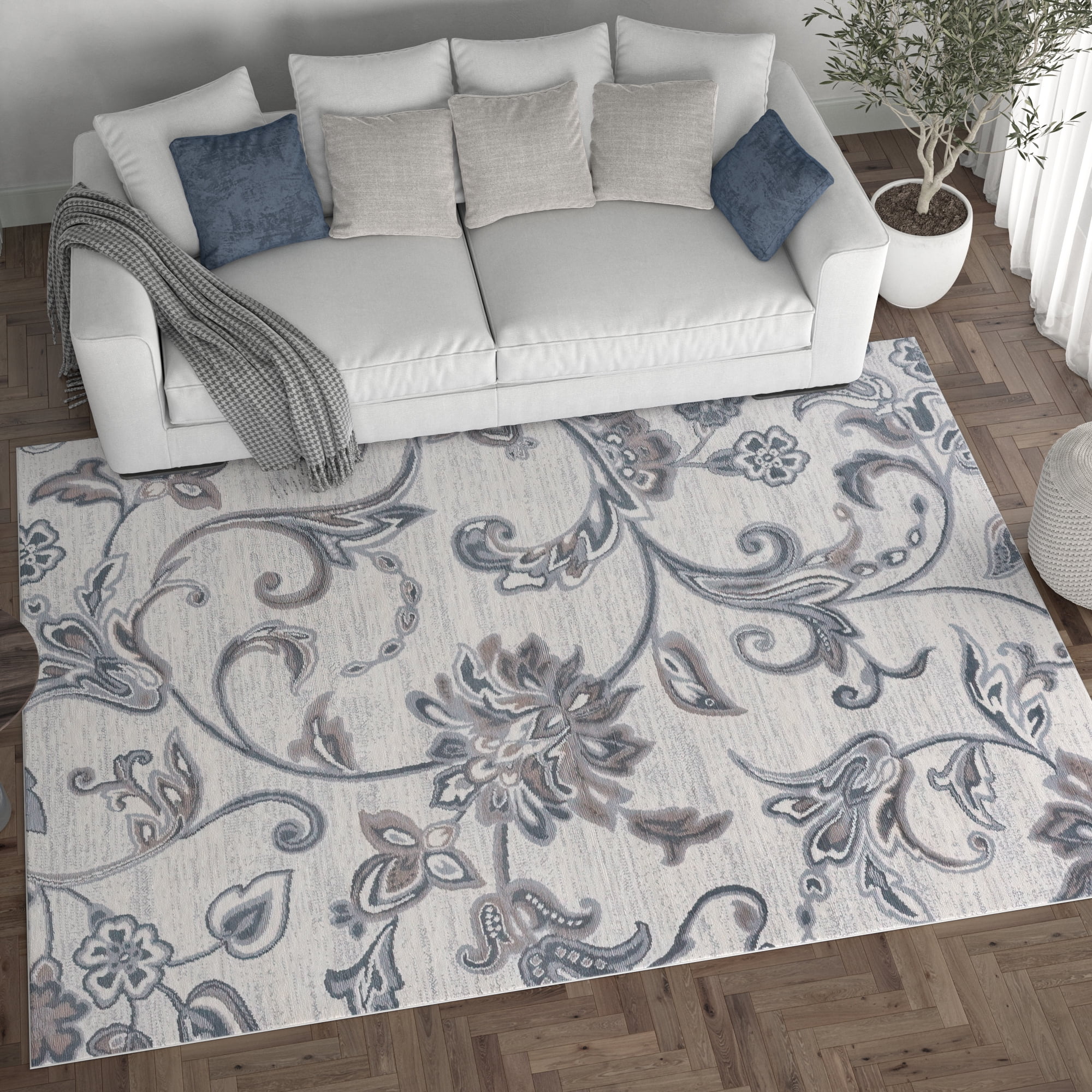 Madison Transitional 2' x 3' Cream and Gray Polypropylene Indoor Area Rug