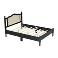 thumbnail image 3 of Full Size Bed Frame, Wooden Platform Bed with Natural Rattan Headboard, Slat Support for Bedroom and Livingroom, Black, 3 of 7
