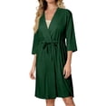 thumbnail image 4 of Women'S Robes,Women's Pajama Dress Shirt 3/4 Sleeve Housecoats Full Loungewear Long Nightgown with Pockets,Dark Green,XXL, 4 of 6