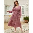 thumbnail image 2 of Women Long Long Sleeve Wrap V Neck Floral Printed Long Maxi Dress Plus Size, 2 of 8