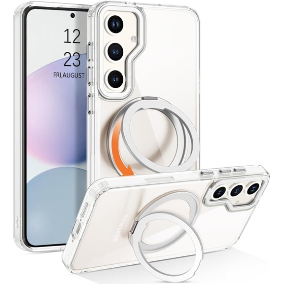 Case for Samsung Galaxy S24 Plus/S24 ,Magnetic [Compatible with Magsafe] with 360° Rotatable Ring Holder Kickstand Slim Transparent Men Women Shockproof Protective Phone Cover 6.7Inch,Clear