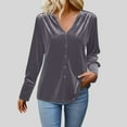 thumbnail image 6 of Womens Button Down Elegant Shirts Velvet Long Sleeve Blouses Solid Spring 2026 Tops Causal V-Neck Basic Loose Tunics Business Outfits Party Clothing, 6 of 6