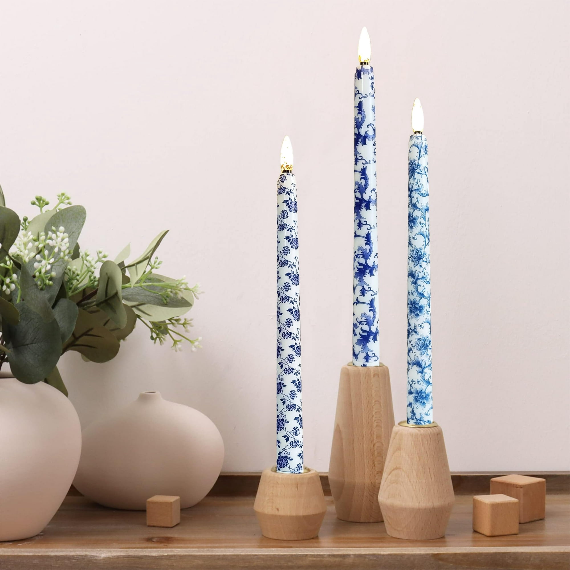 6PCS Printed Flameless Taper Candles, 11 Inch LED Candlesticks Battery Operated with 10-Key Remote and Timer, 3D Flickering Flame Lights for Wedding Party Home Decor Gifts