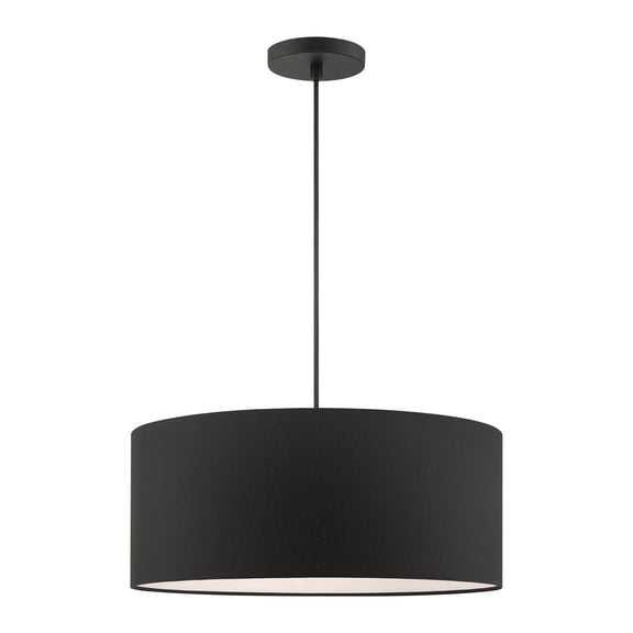 Livex Lighting Bainbridge 18" 3-Light Modern Metal & Fabric Pendant in Black