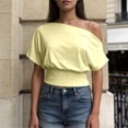 thumbnail image 2 of Rhuody Tshirts For Women Sleek Off The Shoulder Solid Color Short Sleeve Tops Womens Clothes Yellow, 2 of 4