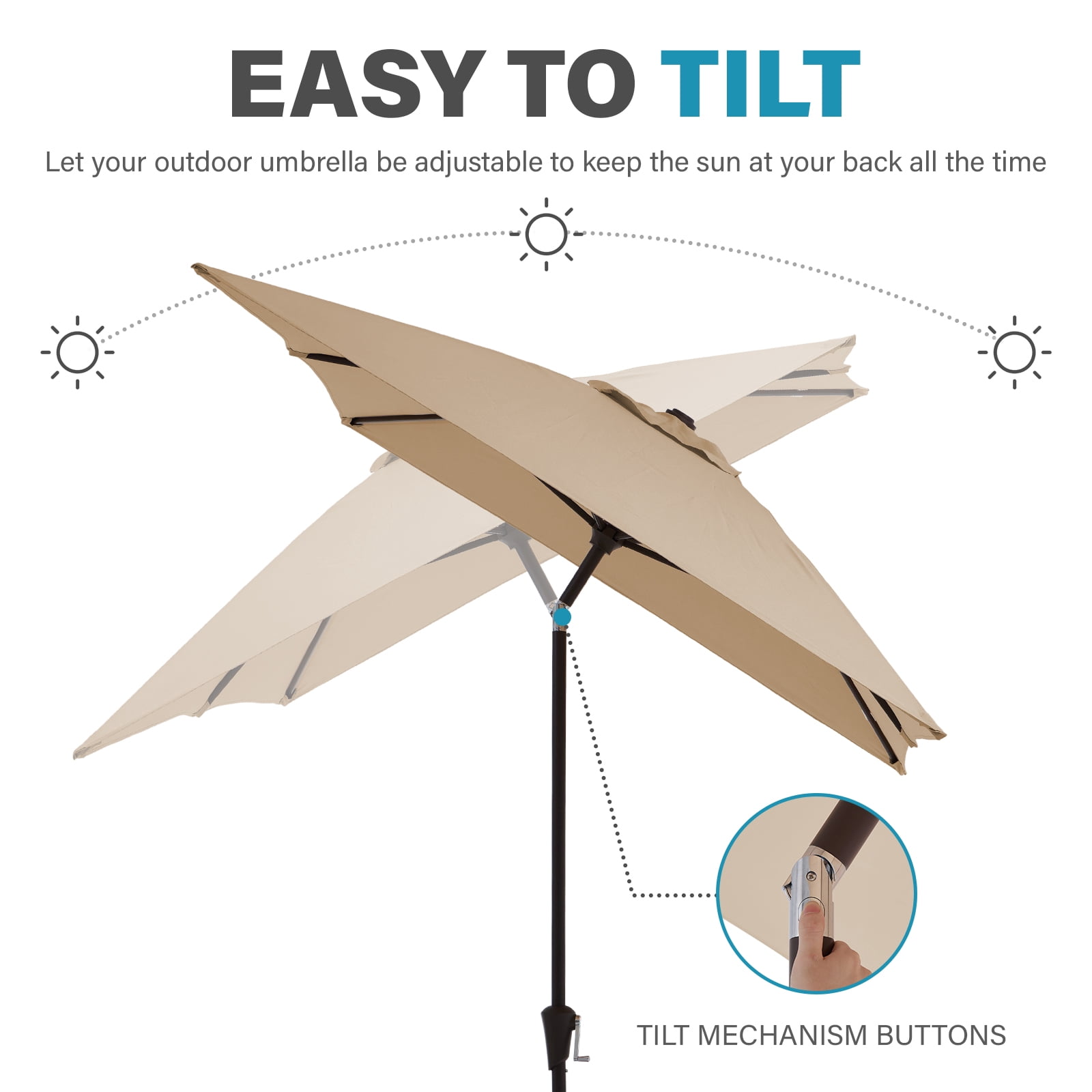 FUNDAZE 6.5' x 10' Rectangular Patio Umbrella w/ Crank, 8 Sturdy Ribs, Outdoor Shade for Chair Table Deck Garden Patio Poolside Balcony Backyard, Beige