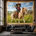 thumbnail image 6 of Dachshund Cowboy on Pony with Kitten in Wildflower Meadow, Playful Digital Art for Dog Lovers, Western Decor, New Home Gift, Tapestry Wall Hanging for Bedroom and Living Room, 6 of 7