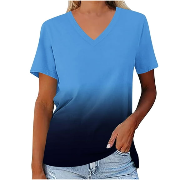 Ruimatai Spring Workout Tops for Women Casual Women's V-neck short sleeved printed summer bottom sweater sports T-shirt