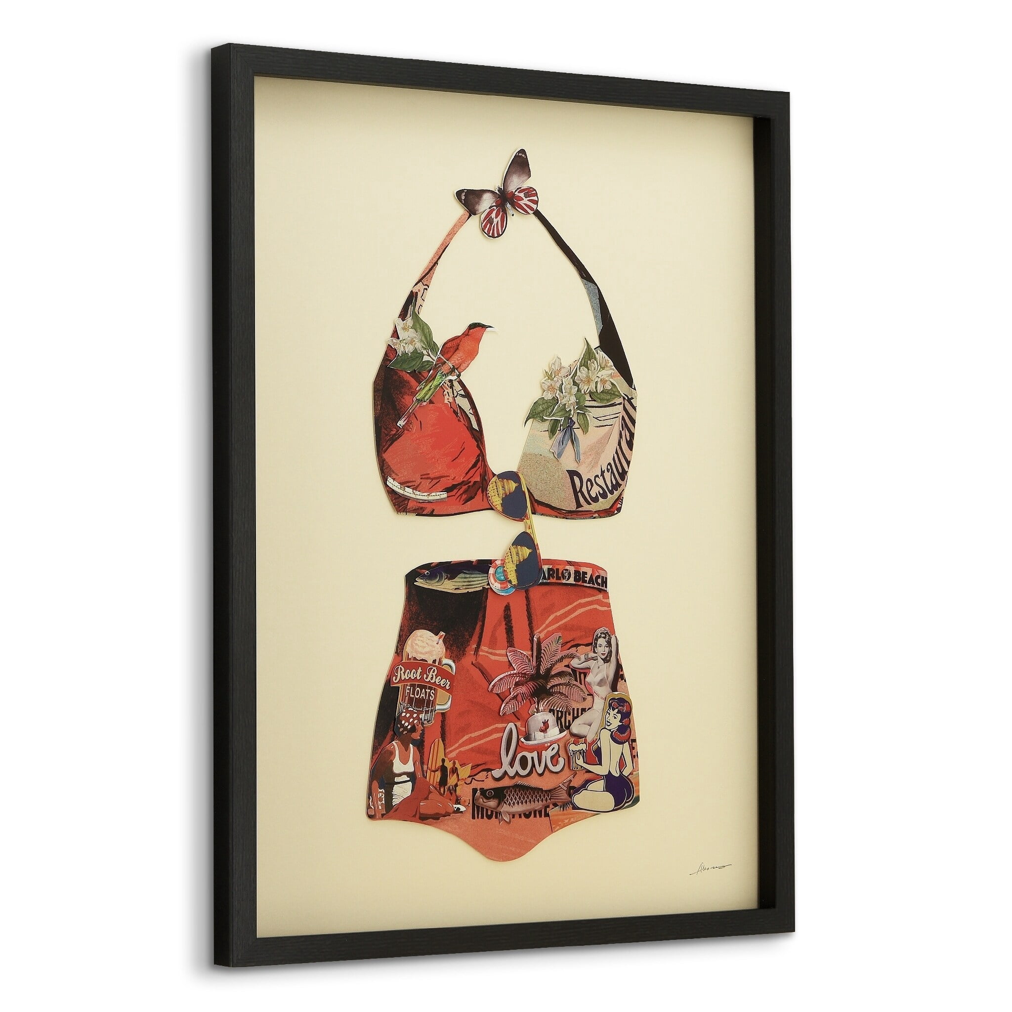 Empire Art Direct California & Montecarlo Beach Dimensional Collage Framed Graphic Art Under Glass Wall Art, 25" x 33" each, Ready to Hang
