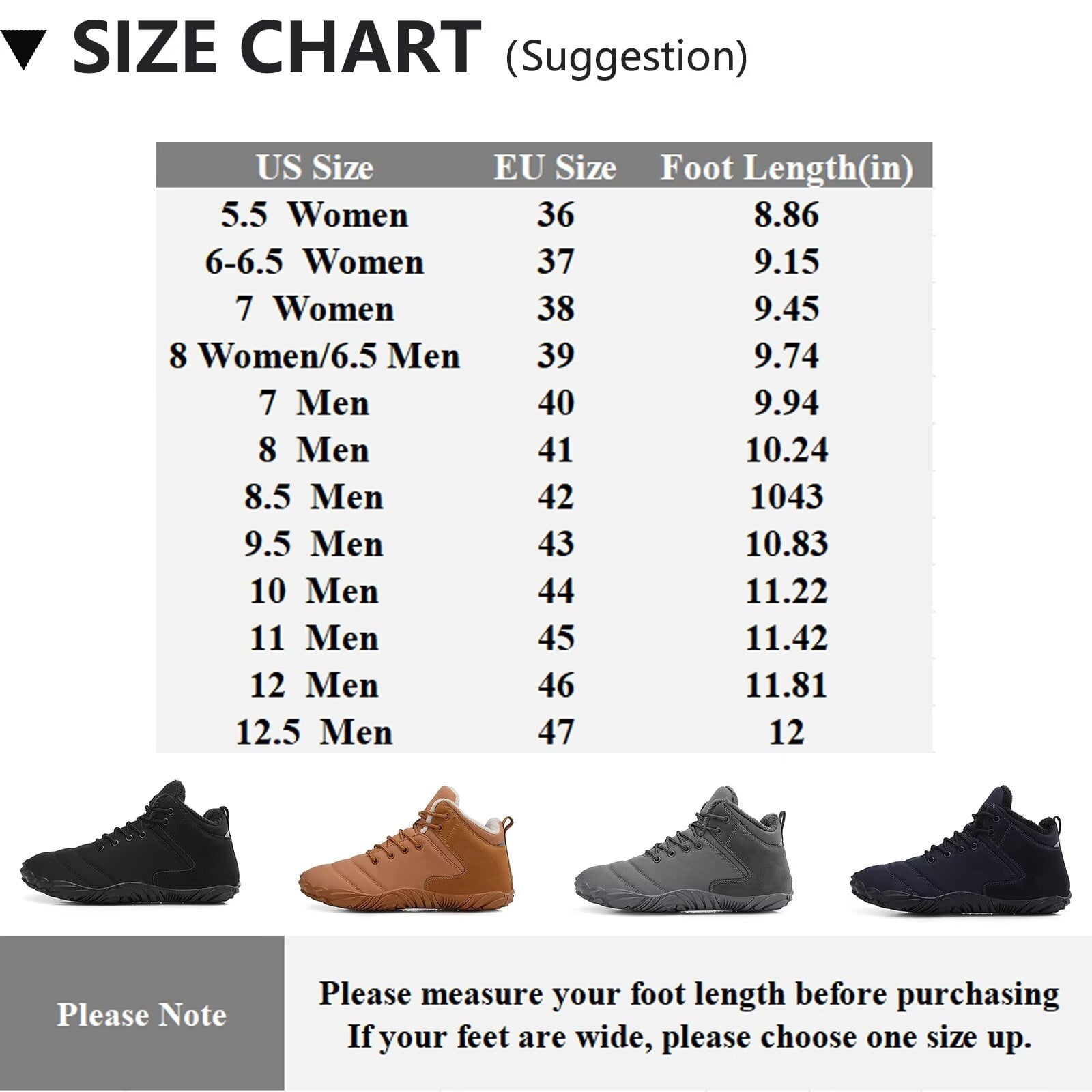 Yunkctuk Mens Womens Barefoot Shoes Winter, Men's Women's High-top Walking Shoes Snow Boots,Thickened Warm Fur Lined Non-slip Hiking Cotton Boots.