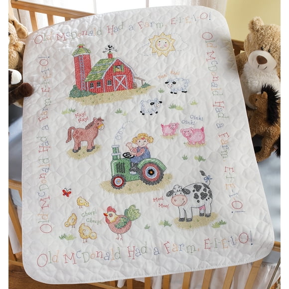 On The Farm Crib Cover Stamped Cross Stitch Kit-34"X43"