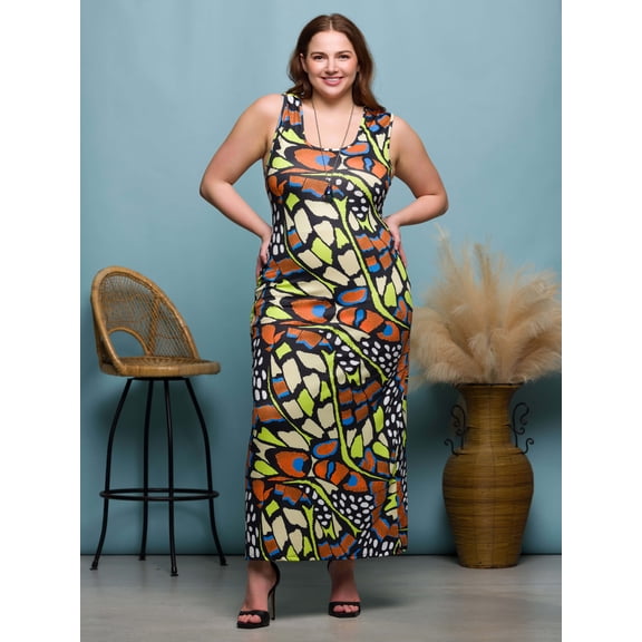 Plus Size Butterfly Sleeveless Racerback Maxi Dress