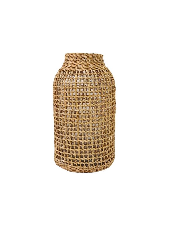 Flower Vase,Flower Vase Handmade Straw Woven Anti-broken Japanese Style Glass Vase Plant Pot Table Decoration Scene Layout Prop
