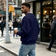 thumbnail image 4 of Delconic Men's Sweatshirts Soft Long Sleeve Crewneck Sweatshirt Midweight Fleece Sweat Shirt Breathable Pullover Sweater S-3XL Navy M, 4 of 6