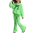 thumbnail image 4 of Girls 2 Pcs Outfit Set 3-10Y Girls Clothes Size 12 Pants Sweatshirt and Flare Pants with Bowknot Print Casual Girl Clothes(Size 7-8 Years,Green), 4 of 4