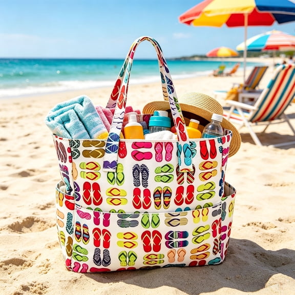 BiFandian Small Beach Tote Bag for Women, Waterproof Sandproof Canvas Beach Bag with Durable Zipper Pockets, Summer Lightweight Beach Tote for Travel, Vacation, Pool, Gym, Shopping and Daily Errands